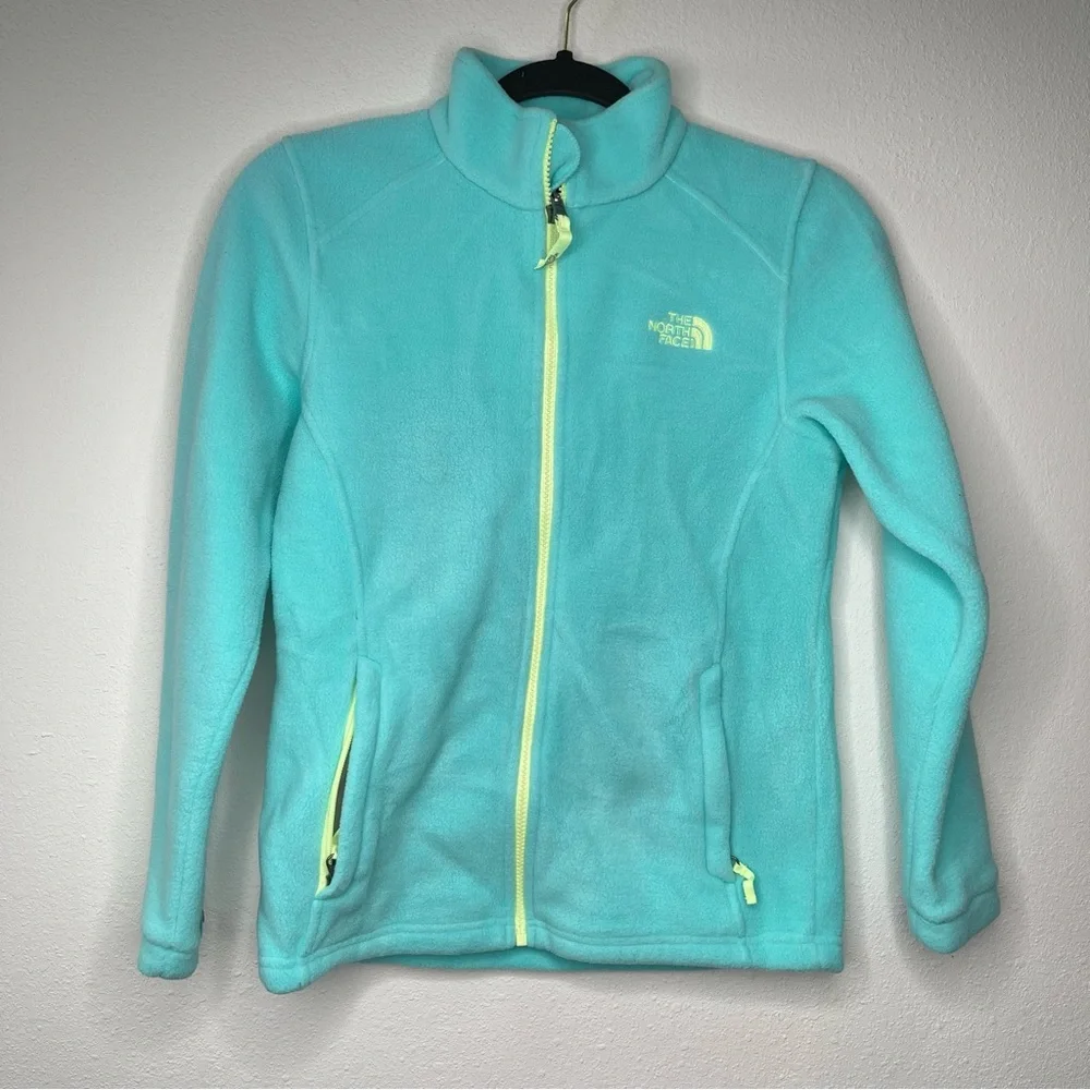 The North Face‎ Girls Jacket Size Large 14/16 Green Fleece Full Zip Long Sleeves